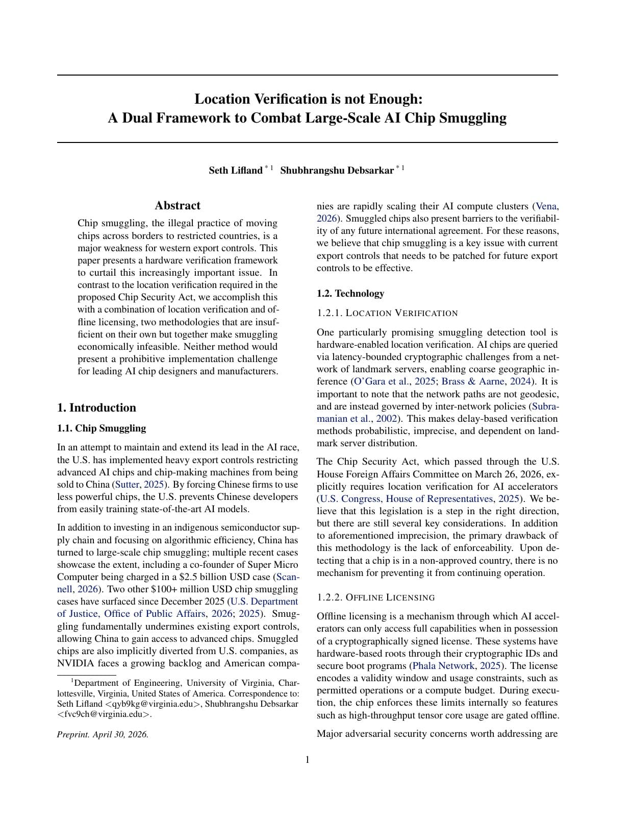 First page of the AI chip-smuggling research paper